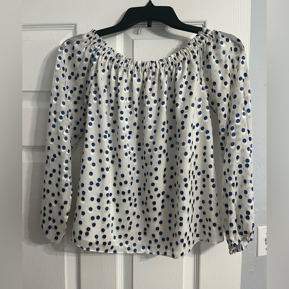 Lilly Pulitzer Lou Lou Off The Shoulder Top Bennet Blue Polka Dot Size XS - Picture 3 of 4